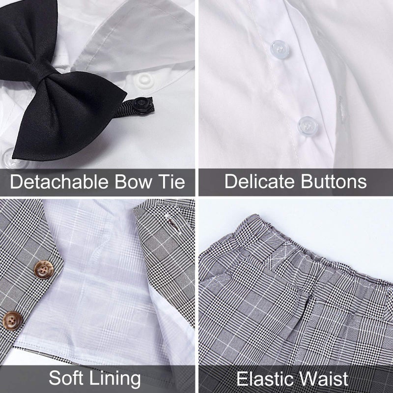 A&J DESIGN Toddler Suit Boys Gentleman Wedding Formal Ring Bearer Plaid Outfit Dress Clothes Tuxedo Set Light Gray 2-3T - Image 5